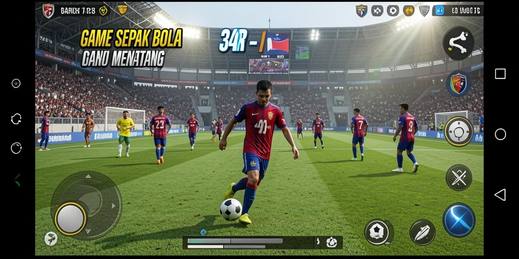 Tampilan gameplay 34R yang memukau dalam pertandingan sepak bola.
