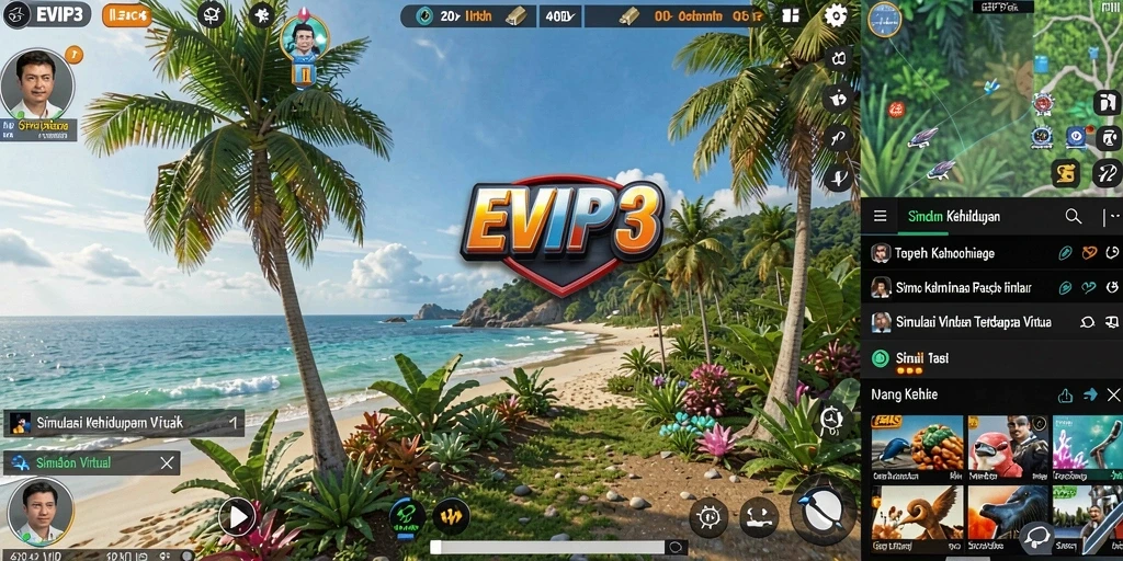 Tampilan gameplay EVIP3 yang realistis dan mendalam dalam simulasi kehidupan.