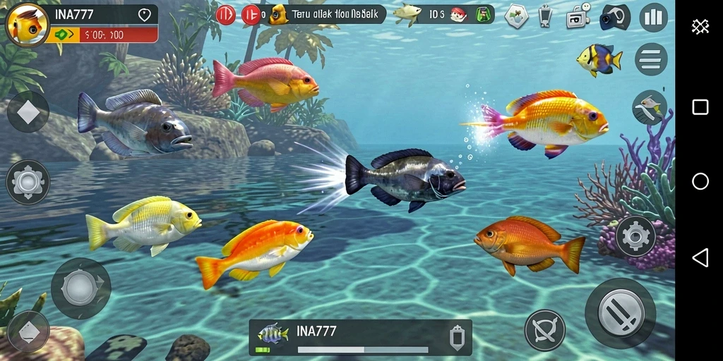 Screenshot utama menampilkan aksi seru dalam Tembak Ikan.