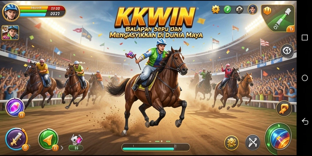 Tampilan gameplay KKWIN yang mengasyikkan saat balapan di lintasan menantang.