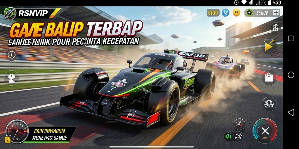 Screenshot gameplay RSNVIP menampilkan aksi balapan yang mendebarkan.