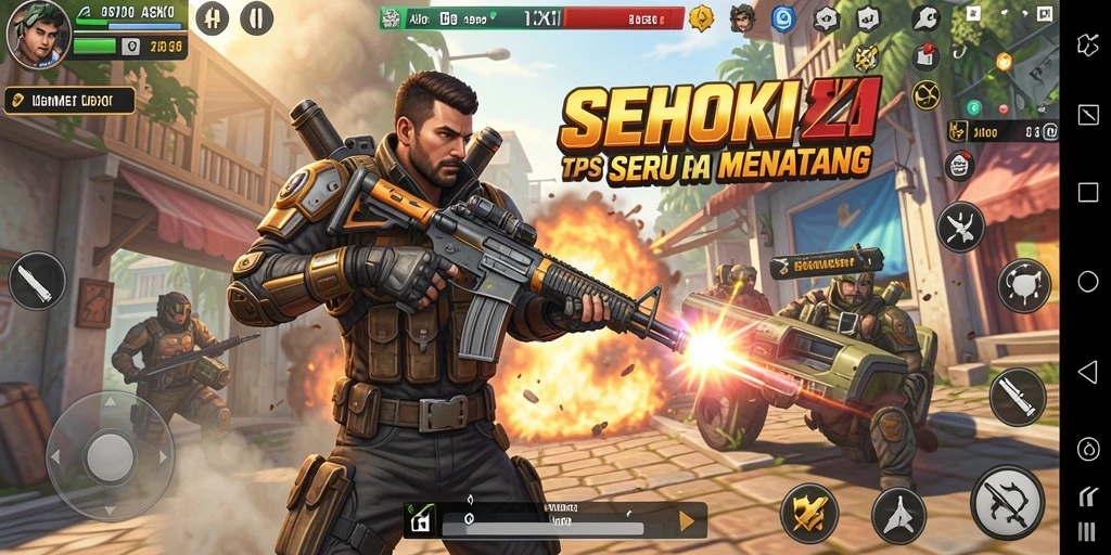 Screenshot gameplay SEHOKI yang menunjukkan aksi seru dalam pertempuran TPS.