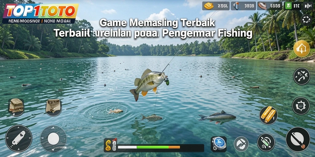 Tangkapan layar gameplay TOP1TOTO menunjukkan suasana memancing yang menawan.